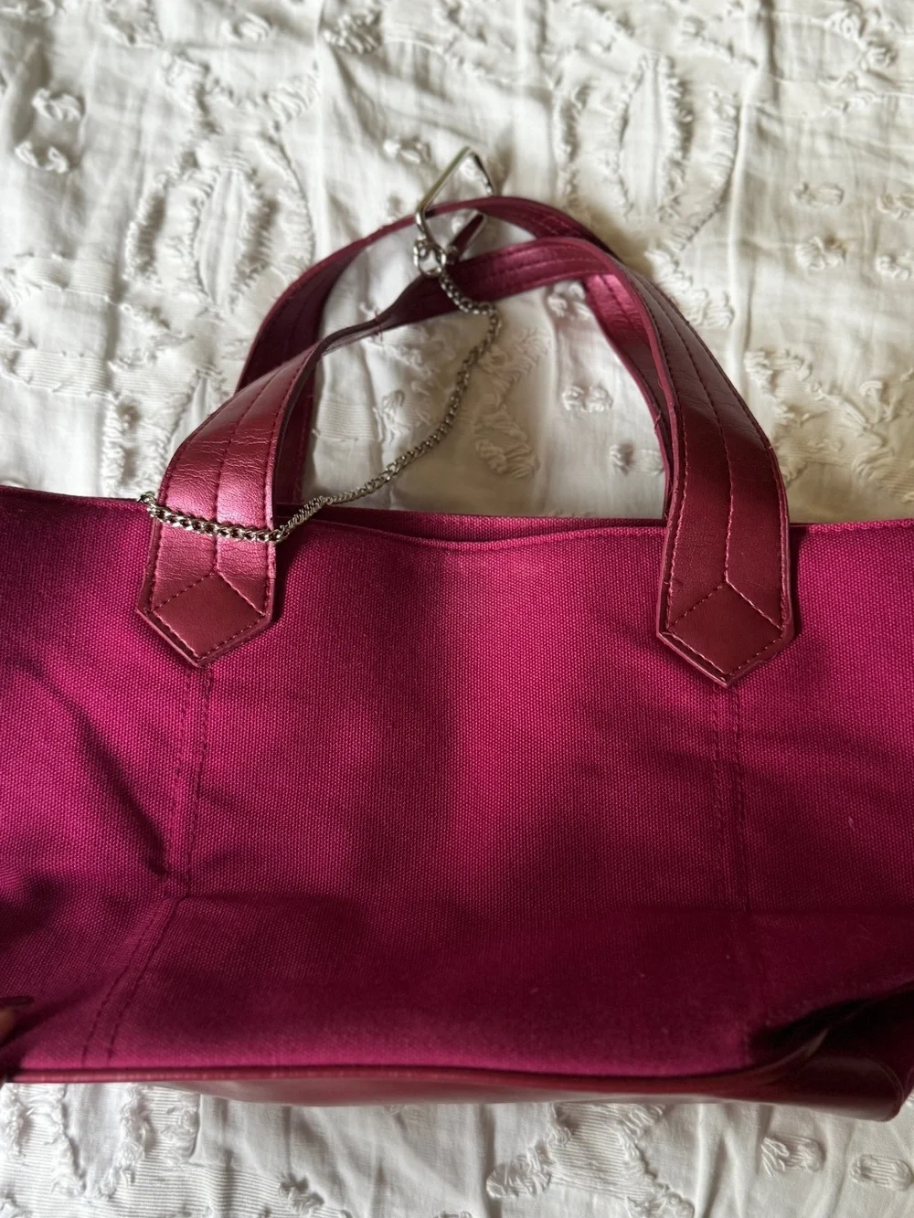 Victoria's Secret Burgundy Satin-Trim Tote